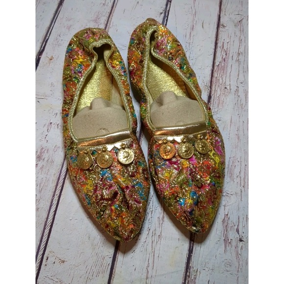 Vintage Bertlyn New York Foldable Flats  Metallic Aladdin Genie Slippers Lg 8 -9 - Picture 1 of 6